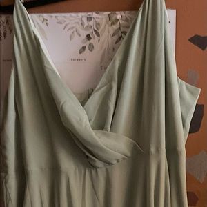 Floor length formal spaghetti strap dress. Light green mint color.